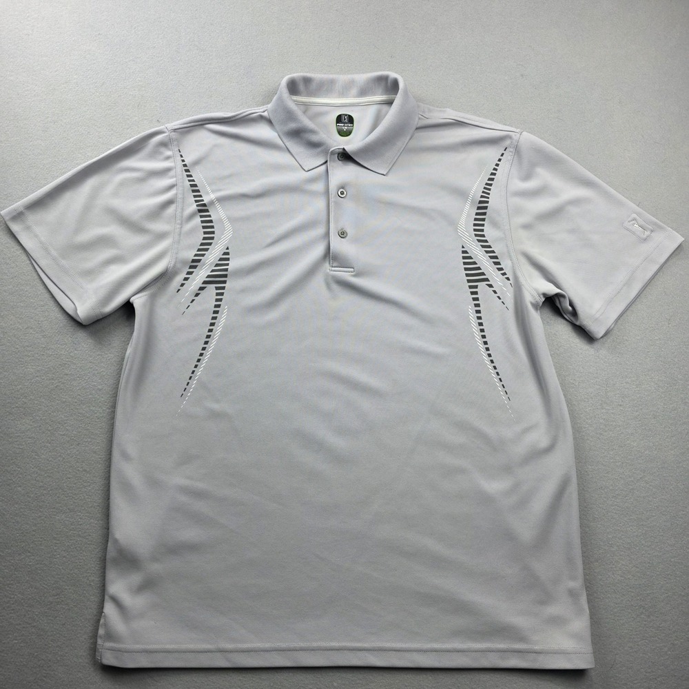PGA Tour Pro Mens Large Grey Geometric Graphic Performance Golf Polo Shirt